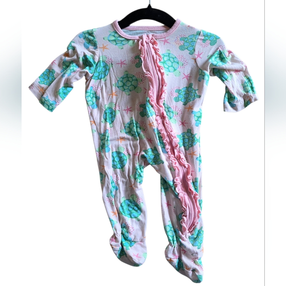 Mud Pie Baby Girl Bamboo Turtle Zip Footed Sleeper Pajamas 0–3 Months
